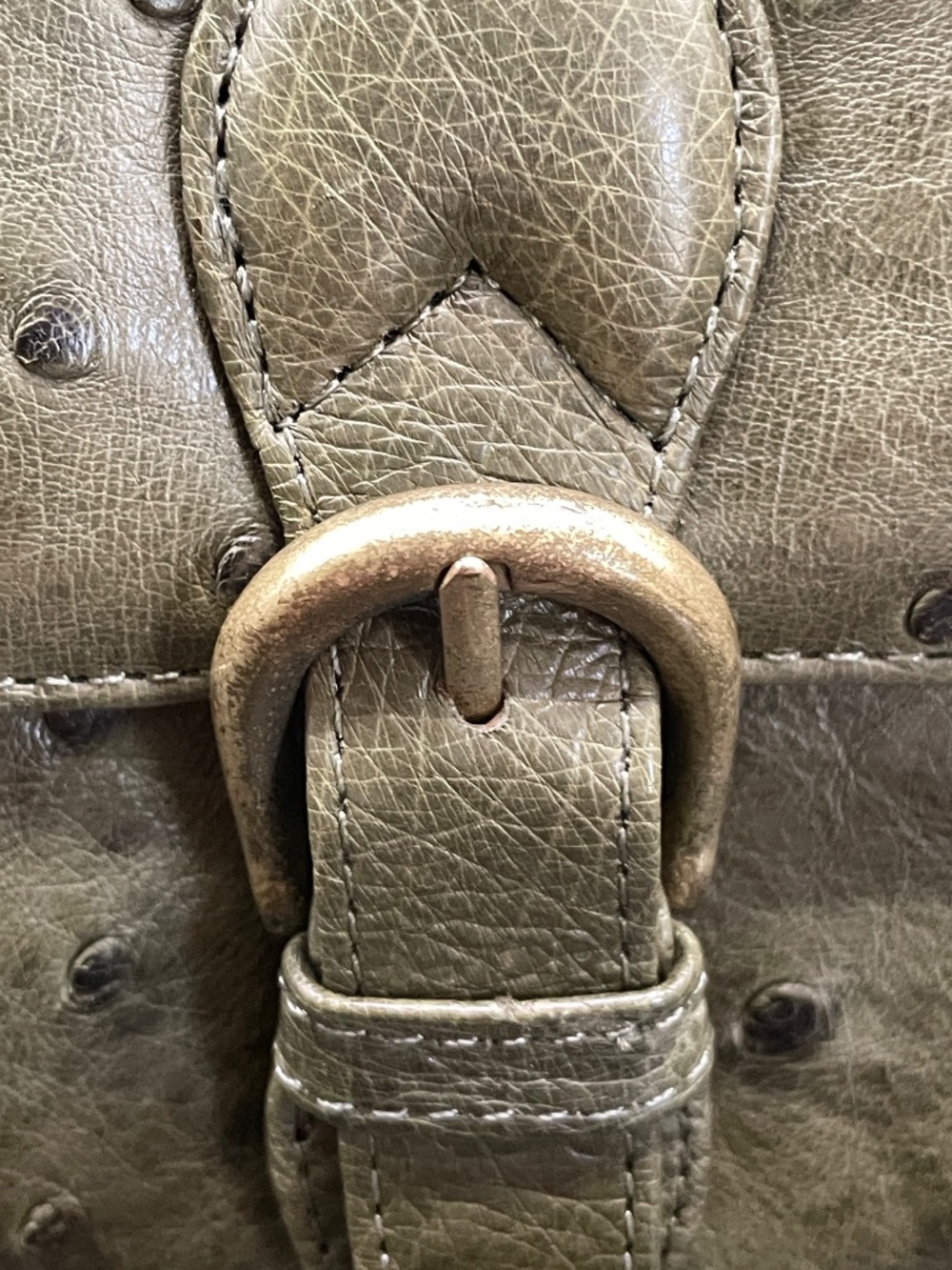 Vintage SMK Faux Ostrich Leather Olive Green Box Purse Handbag Cosmetic Case - Picture 14 of 15